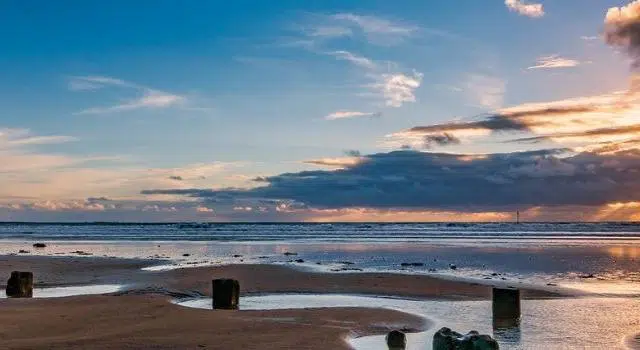 Yorkshire beach landscape with sunset