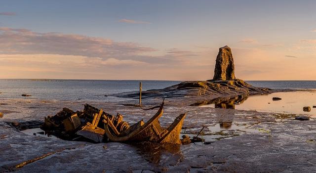 A beach in Yorkshire at sunset